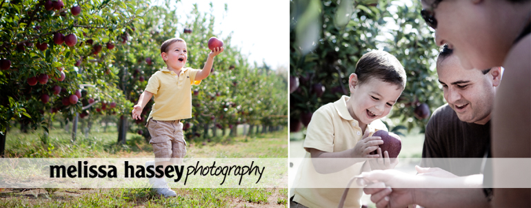 family in apple orchard